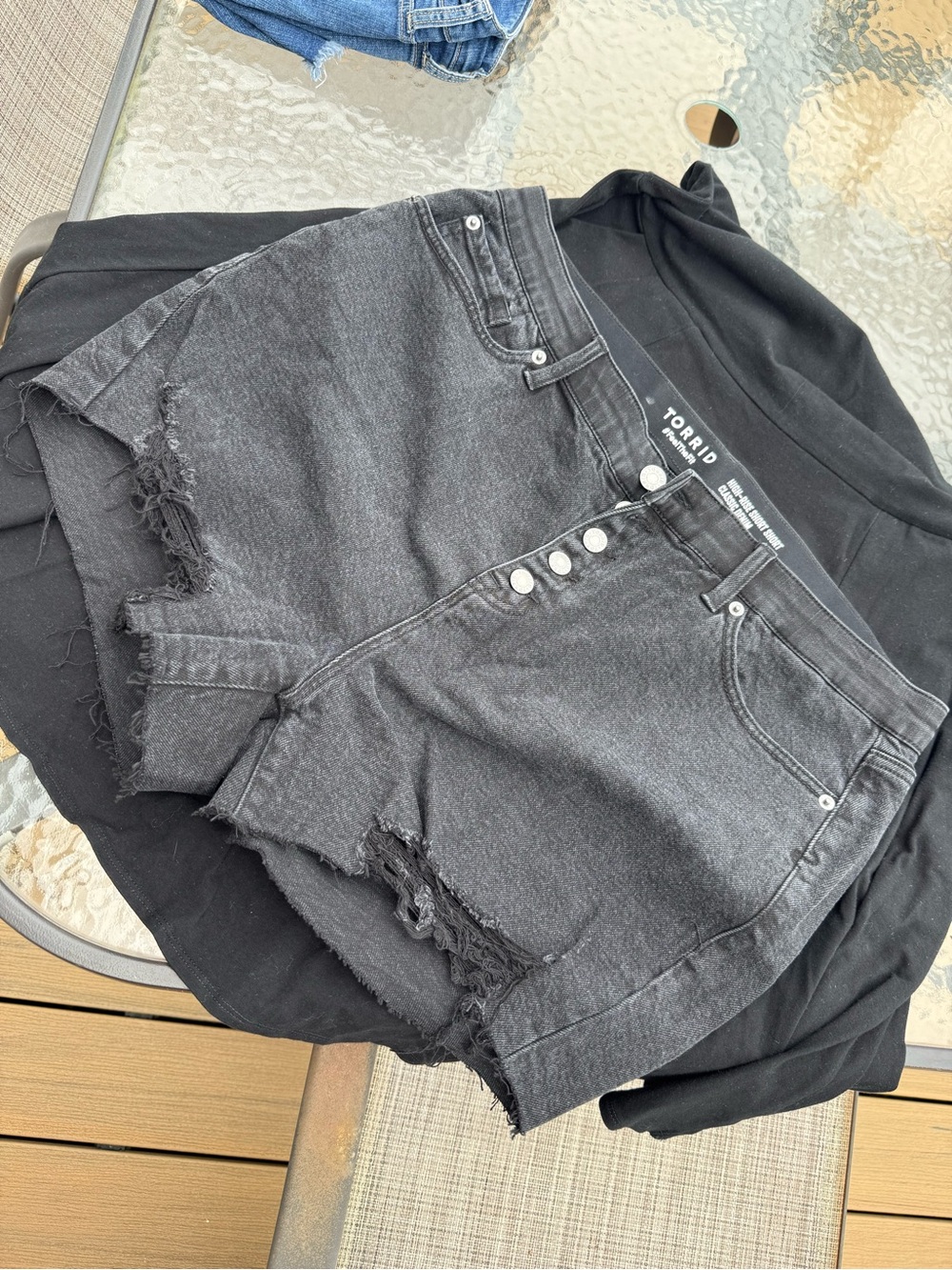 torrid Black High-Rise Distressed Button-Front Denim Shorts